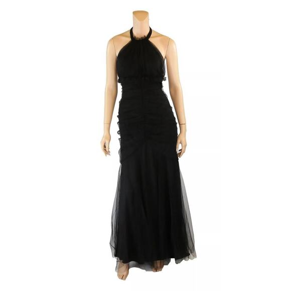NWT Vintage Cache Women's Black Tulle Halter Neck Party Mesh Prom Dress Size 4 - Picture 1 of 12